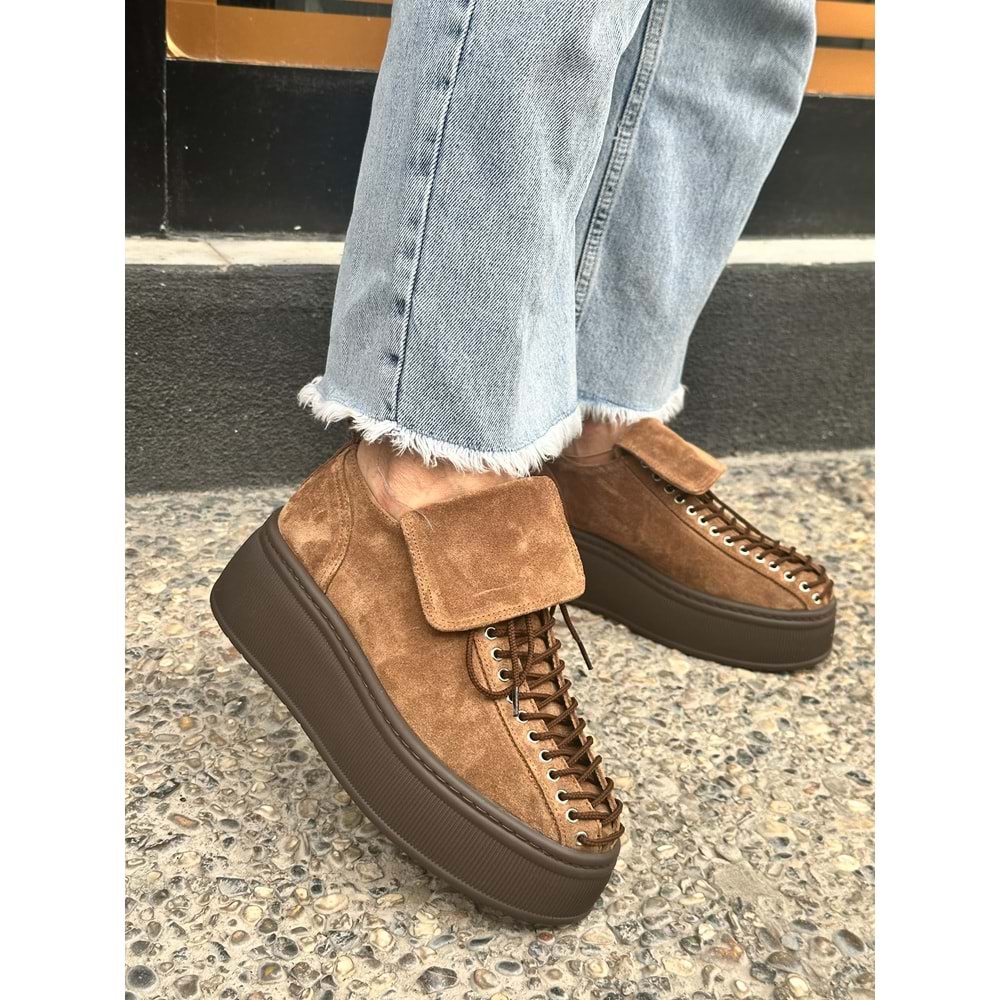 Taba Süet Bağcıklı Platform Loafer