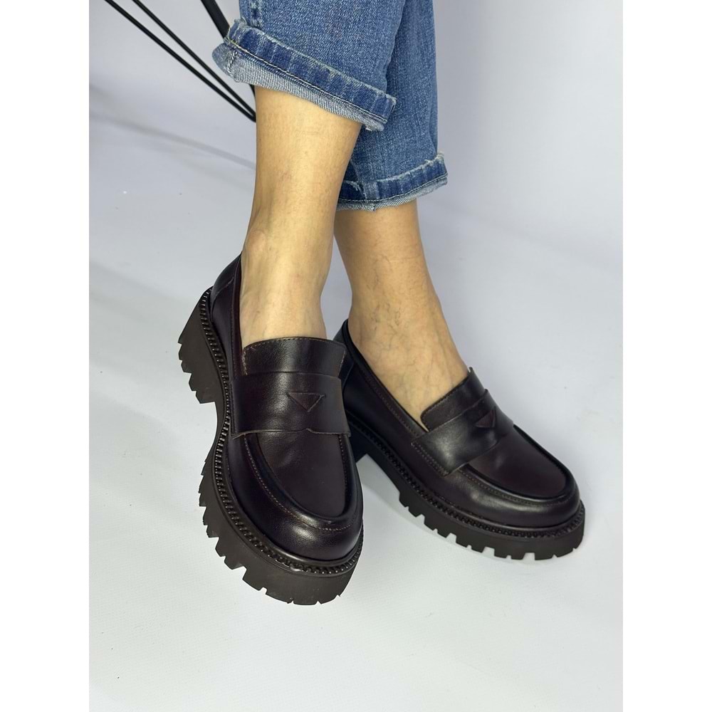 Kahve Tokalı Kalın Taban Loafer