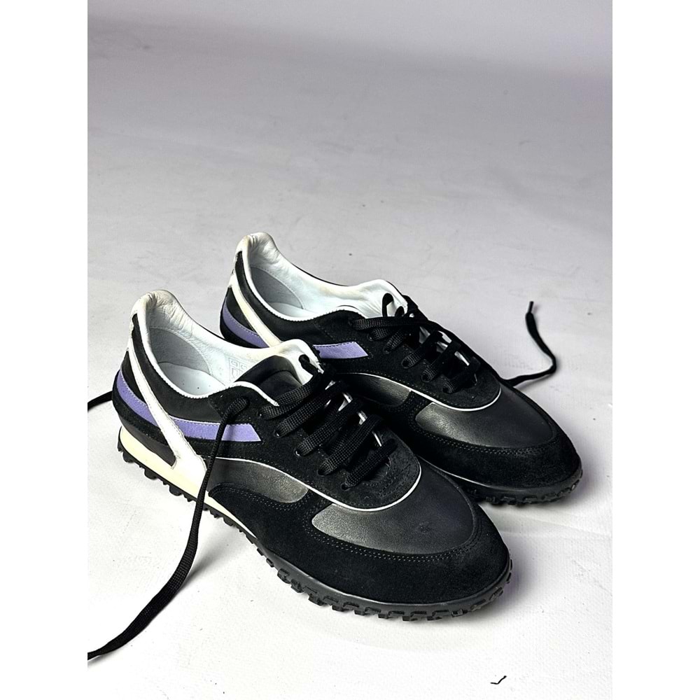 Siyah Komb Komb Şeritli Retro Spor Ayakkabı