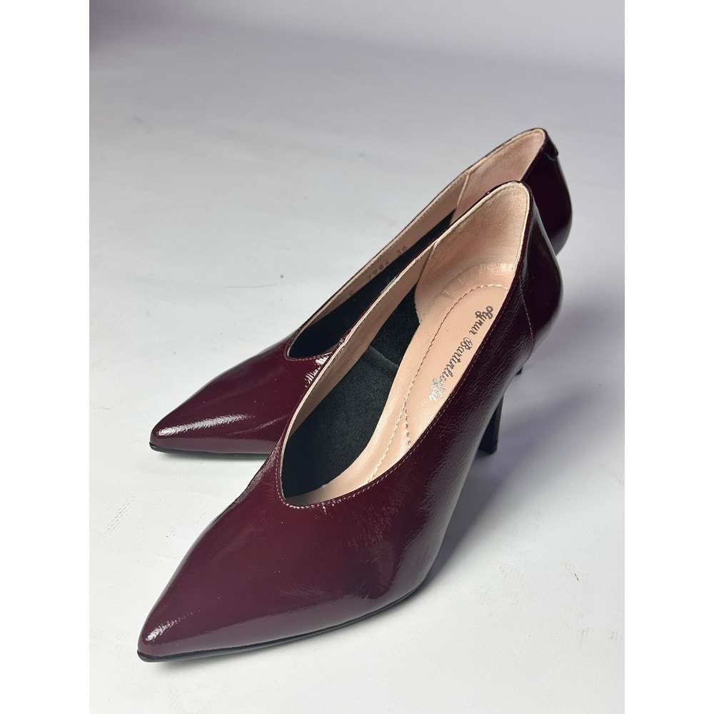 Bordo Rugan Sade İnce Topuklu Stiletto Ayakkabı