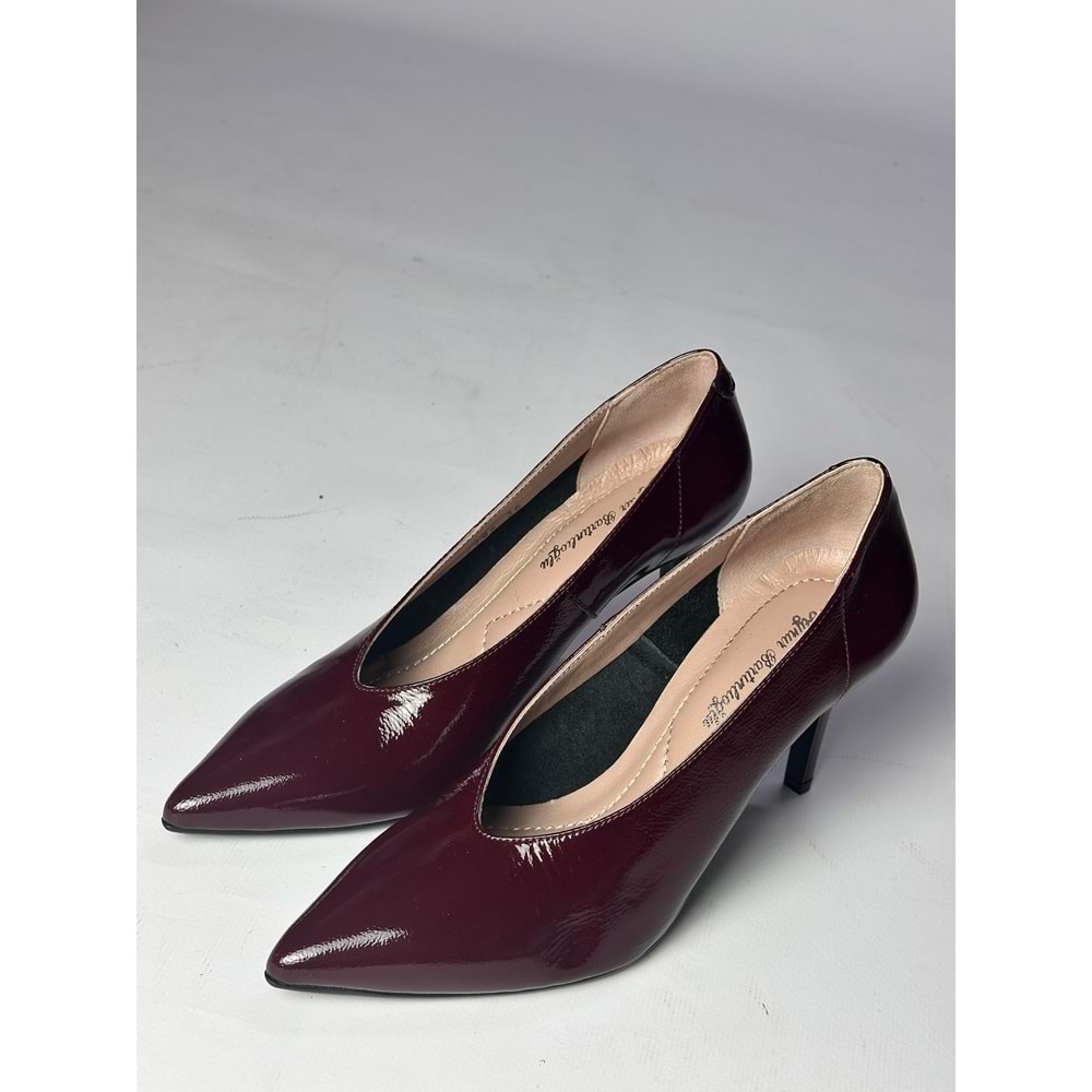 Bordo Rugan Sade İnce Topuklu Stiletto Ayakkabı