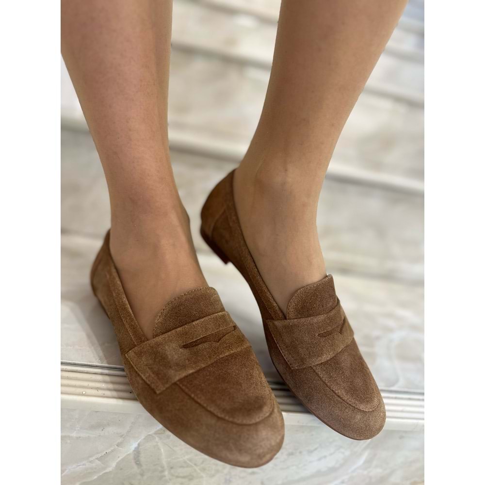 Taba Süet Loafer Babet